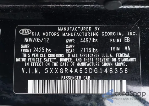 2013 Kia Optima Sx from USA, damaged, VIN 5XXGR4A65DG148356